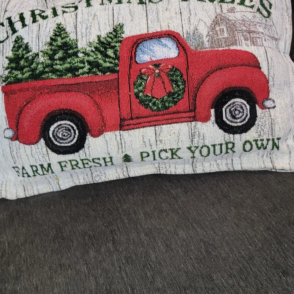 Red Truck Christmas‎ Trees Farm Fresh Pick Your Own Throw Pillow